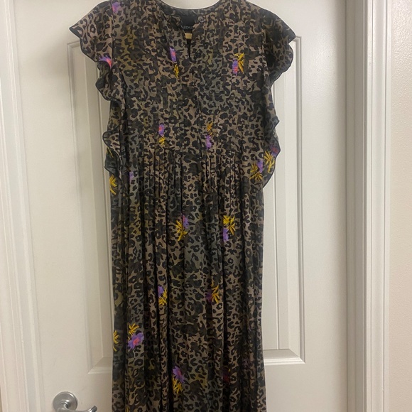 Cynthia Rowley Maxi Midi Dress Womens Small Brown Black Leopard Print Ruffle - Picture 4 of 7